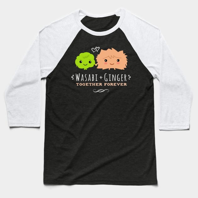 Wasabi and Ginger Together Forever Kawaii Best Friends Baseball T-Shirt by Coffee Squirrel